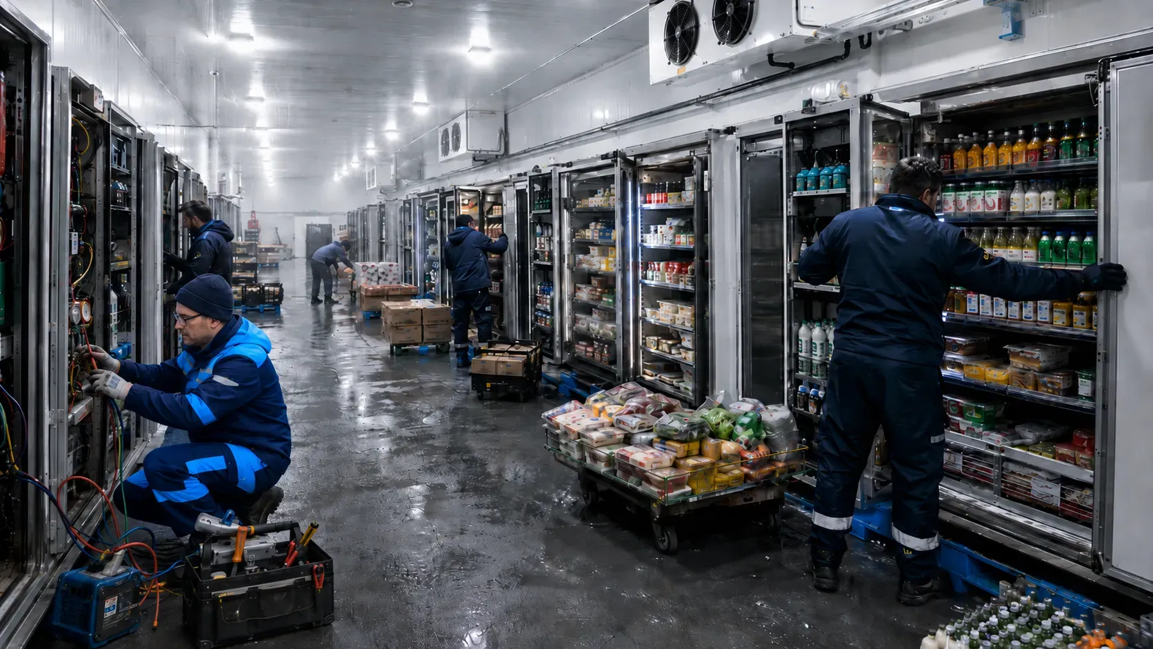 Técnico dando mantenimiento a cuarto frío y cámara de refrigeración en Guadalajara